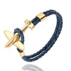 MKENDN Stainless Steel 18k Plated Aviation Airplane Anchor Bracelets Men Women Retro Leather Bracelet Air Force Style Jewelry