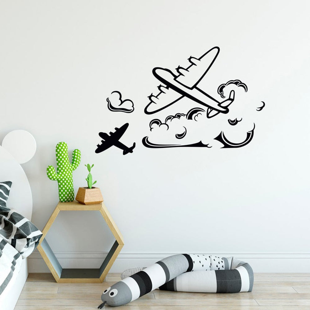 Airplane and Cloud Wall Decal Planes Vinyl Decals Airplane Aviation Wall Sticker Nursery Decor Childrens Boys Bedroom Decor C794