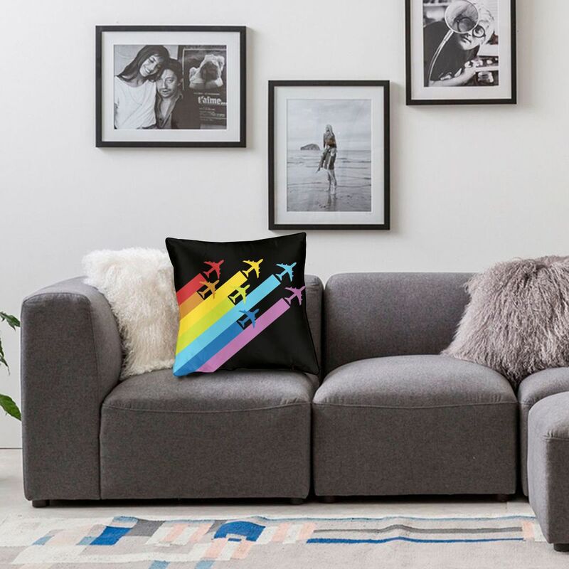 Rainbow Airplanes Chemtrails Cushion Cover 45x45 Home Decorative Print Aviation Fighter Pilot Throw Pillow Case for Living Room