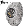 TOPGRILLZ Mechanical Luxury Rhinestones Watches White Gold Shine Mens Watches Stainless Steel Watch Quality Business Watch
