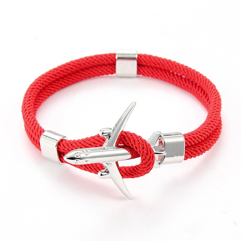 Mens Stainless Steel Jet Fighter Anchor Bracelets Vintage braided Genuine  Leather Airplane Bracelet Women handmade Male Jewelry