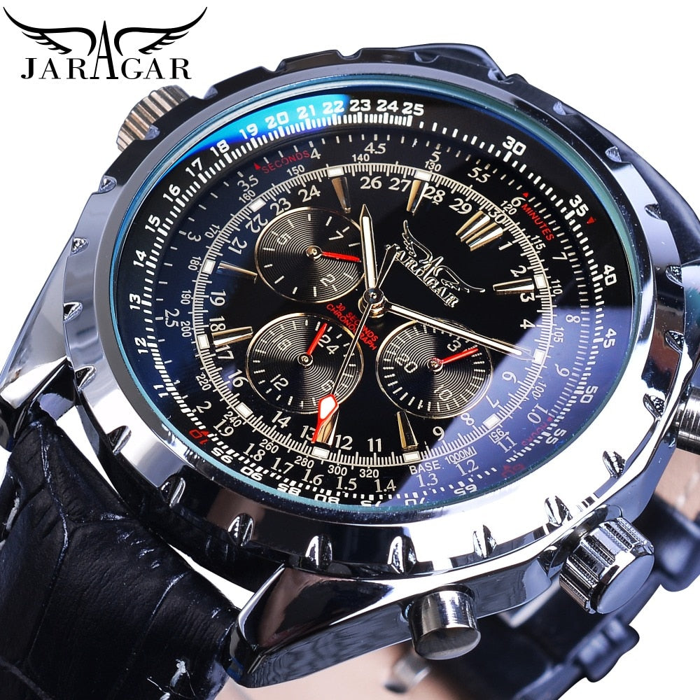 Jaragar 2020 Blue Glass Aviator Series Military True Men Sport Automatic Wrist Watch Top Brand Luxury Mechanical Male Clock Hour