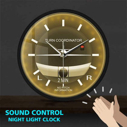 Aviation Silent Metal Frame LED Wall Clock Sound Control Aircraft Cockpit Style Watch Airplane Instrument Horologe Pilots Gift
