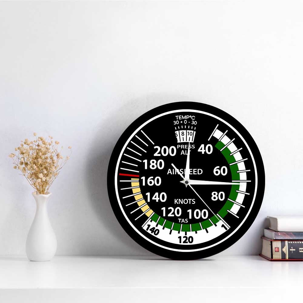 Airspeed Indicator Wall Clock For Pilot Home Décor Airplane Instrument Silent Swept Clock Aviator Mancave Artwork Timepieces