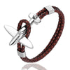 MKENDN Stainless Steel 18k Plated Aviation Airplane Anchor Bracelets Men Women Retro Leather Bracelet Air Force Style Jewelry