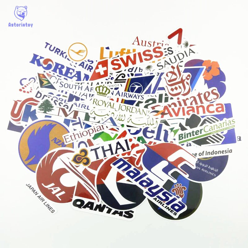 New Style 52Pcs Airline Logo High Quality Stickers Aviation Travel Trip For Suitcase Laptop Decal Fashion DIY Waterproof Sticker