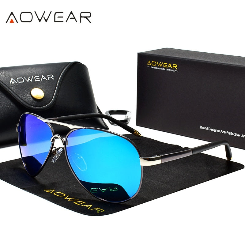 AOWEAR Men's Aviation Sunglasses Men Polarized Mirror Sunglass