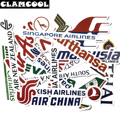 52Pcs Airline Logo High Quality Stickers Aviation Travel Trip For Suitcase Laptop Luggage Car  PVC Waterproof Sticker