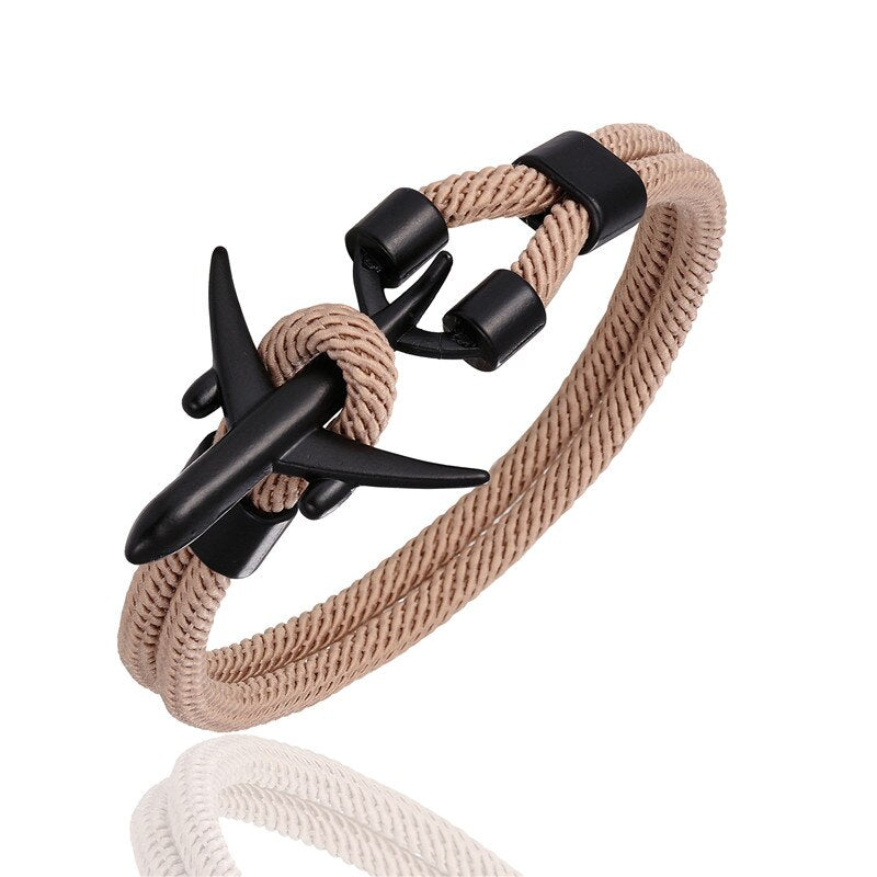 MKENDN Airport Fashion Men Women Airplane Anchor Bracelets Charm Rope Chain Paracord aviation life Jewelry Pulseras hombres