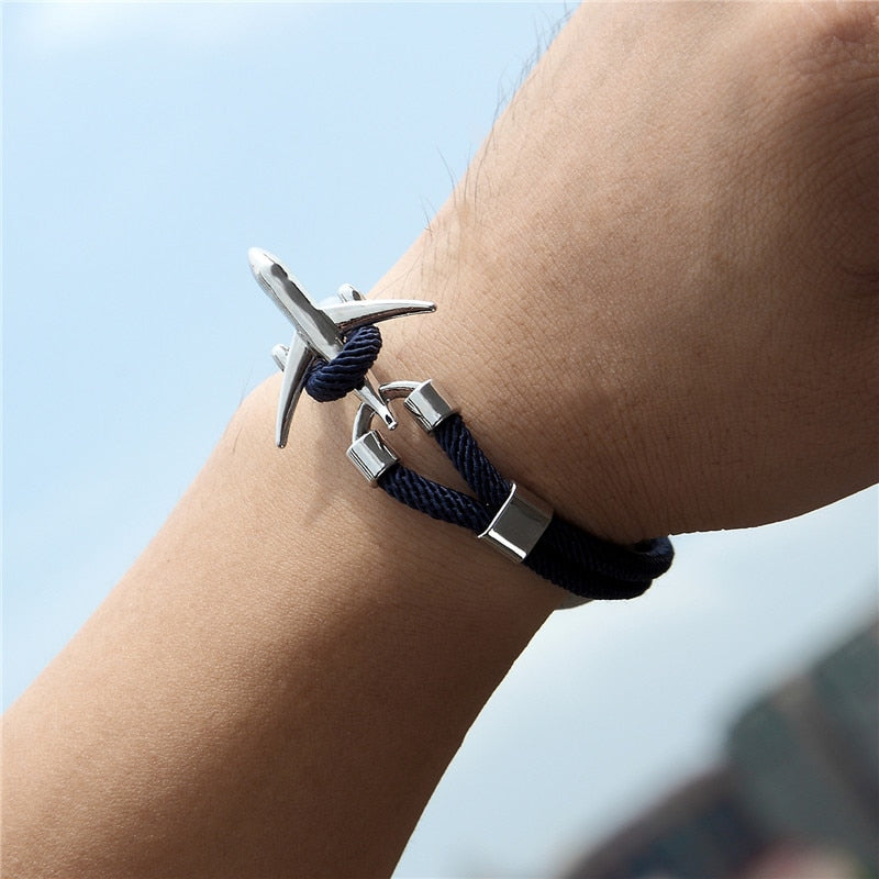 MKENDN Airport Fashion Men Women Airplane Anchor Bracelets Charm Rope Chain Paracord aviation life Jewelry Pulseras hombres