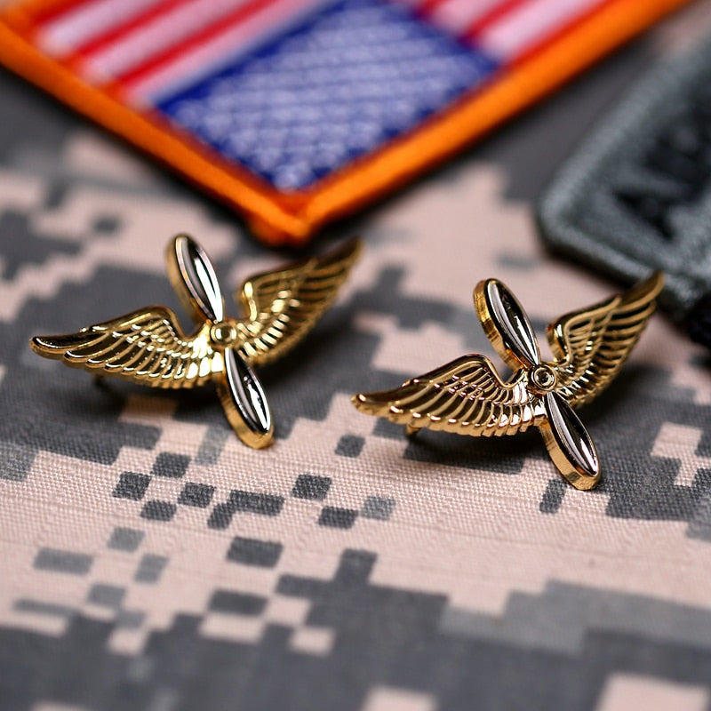 US Army Aviation Flying Force Collar Flower Wings Military Metal Badge Film Props Pilot Uniform Medal Lapel Brooch Pin