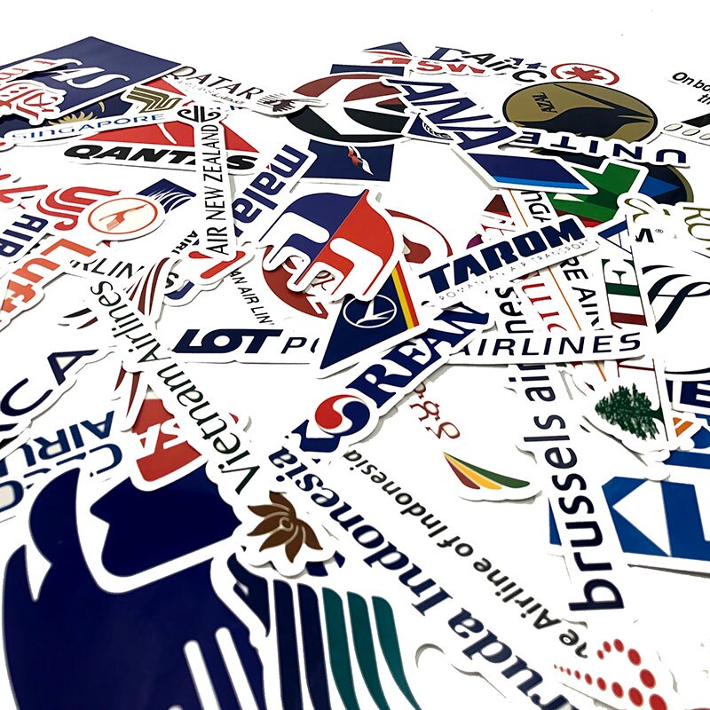 52Pcs Airline Logo High Quality Stickers Aviation Travel Trip For Suitcase Laptop Luggage Car  PVC Waterproof Sticker