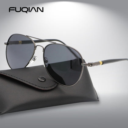 FUQIAN Fashion Pilot Men Polarized Sunglasses Oversized Metal Aviation Male Sun Glasses Classic Black Driving Shades UV400