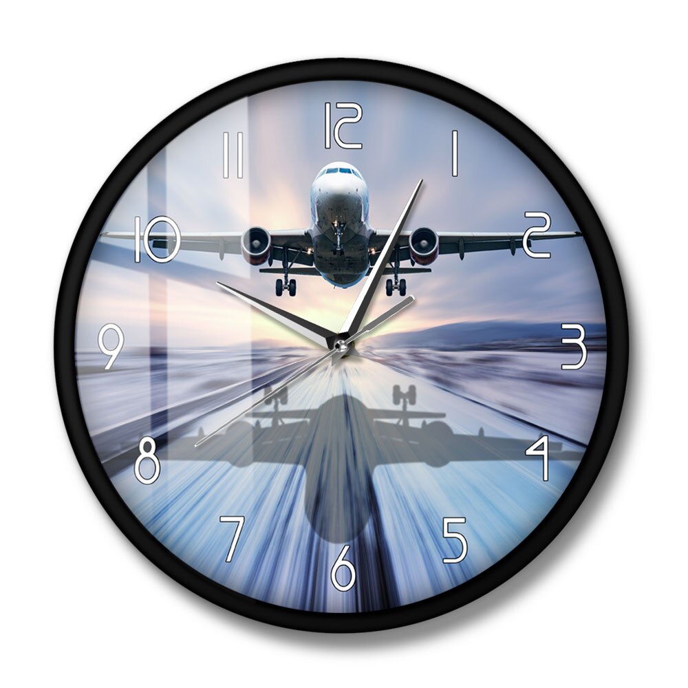 Landing of The Passenger Plane Modern Wall Clock Aviation Wall Art Decor Silent Movement Borderless Wall Clock Aircraft Gift