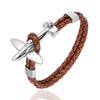 MKENDN Stainless Steel 18k Plated Aviation Airplane Anchor Bracelets Men Women Retro Leather Bracelet Air Force Style Jewelry