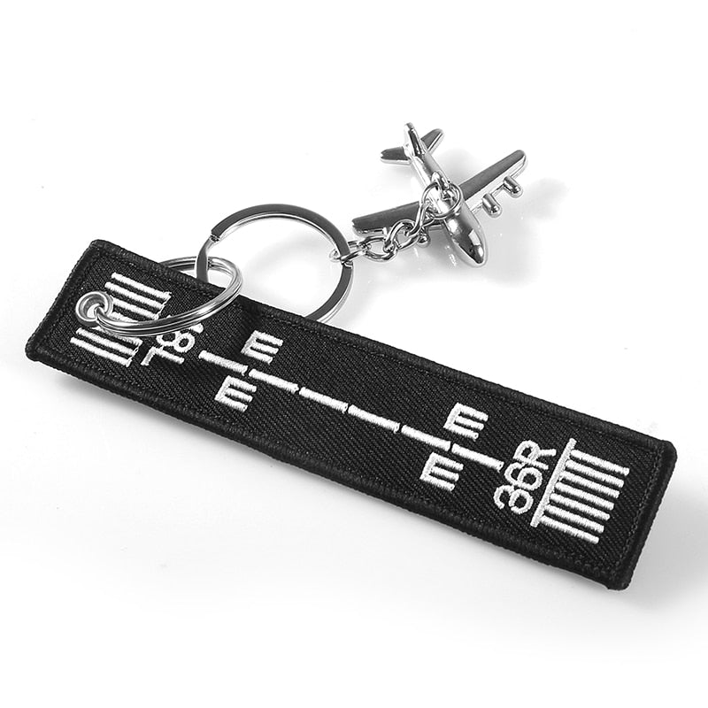 Black Airway Key Chain Anahtarlik Label Embroidery Keychain with Metal Plane Key Chain for Aviation Gifts Car Keychains