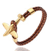 MKENDN Stainless Steel 18k Plated Aviation Airplane Anchor Bracelets Men Women Retro Leather Bracelet Air Force Style Jewelry