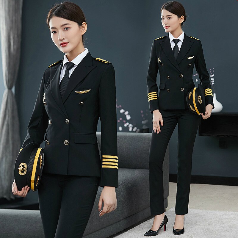 Pilot Captain Aviation Uniform Female Workwear Flight Attendant Professional Suits Jacket Pants Sales Hotel Reception Overalls
