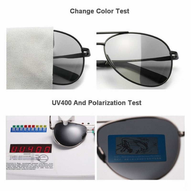 Aviation Metail Frame Polarized Sunglasses Men Color Changing Sun Glasses  Pilot Male Day Night Vision Driving