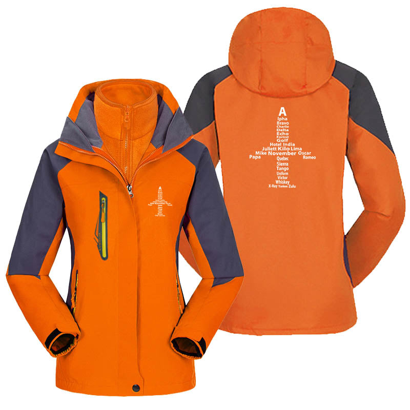 Airplane Shape Aviation Alphabet Designed Thick "WOMEN" Skiing Jackets