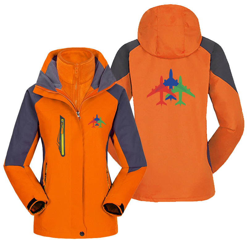 Colourful 3 Airplanes Designed Thick "WOMEN" Skiing Jackets