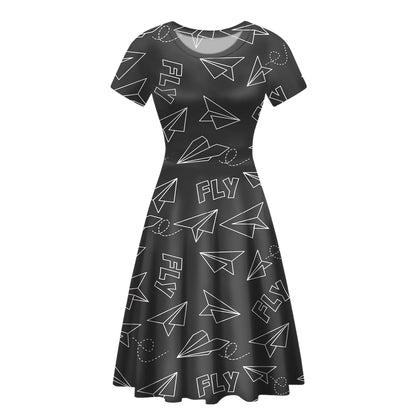 Paper Airplane & Fly (Gray) Designed Women Midi Dress