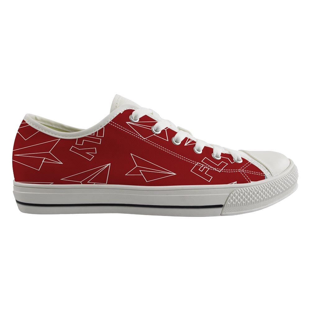 Paper Airplane & Fly (Red) Designed Canvas Shoes (Men)