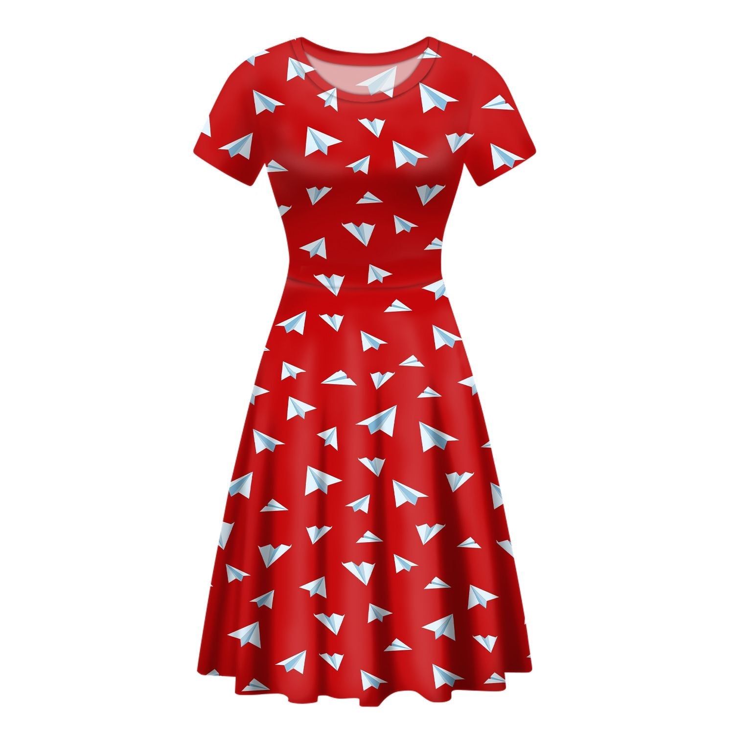 Paper Airplanes (Red) Designed Women Midi Dress