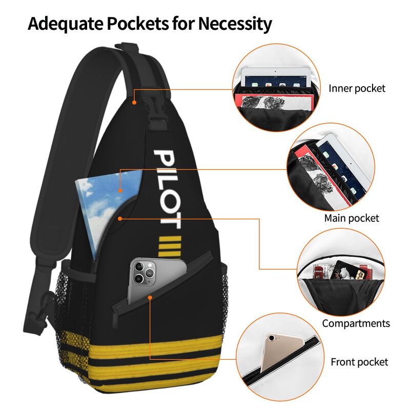Pilot Captain Stripes Sling Crossbody Chest Bag Men Casual Aviation Airplane Aviator Shoulder Backpack for Travel Cycling
