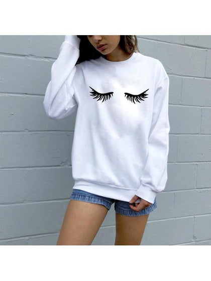 Fashion Eyelashes Women's White Sweatshirt Makeup Lashes Mascara Funny Tumblr Female Comfortable Graphic Aesthetic Top Sudaderas