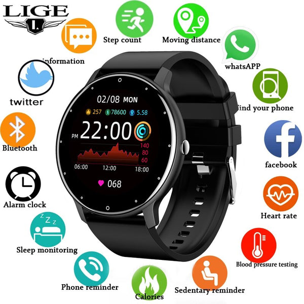 LIGE Smart Watch Men Women Full Touch Screen Sport Fitness Watch