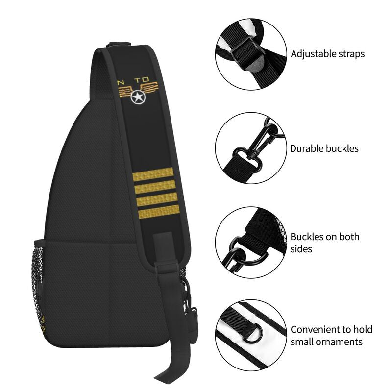 Born To Fly Flight Pilot Sling Chest Bag Flying Aviation Aviator Crossbody Shoulder Backpack for Men Traveling Daypack