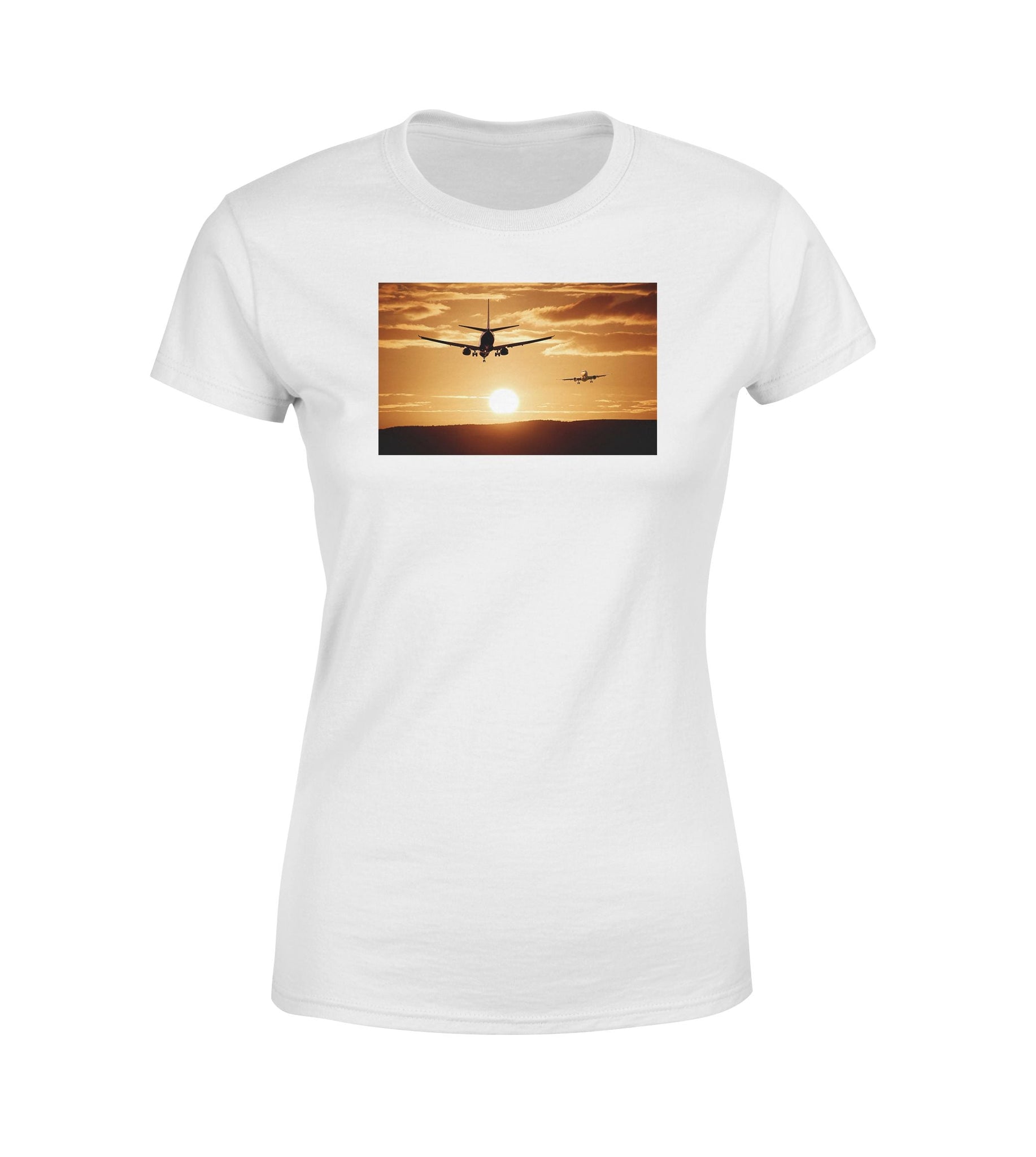 Two Aeroplanes During Sunset Designed Women T-Shirts