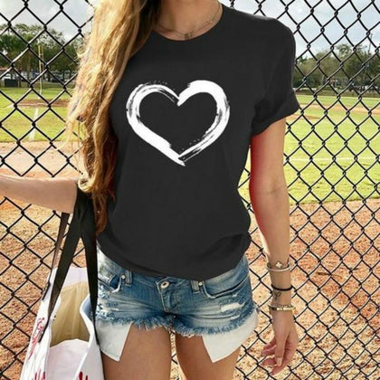 Heart Print T Shirt Women Short - Aviationkart