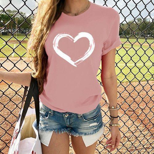 Heart Print T Shirt Women Short