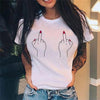 Middle Finger Print T Shirt Women