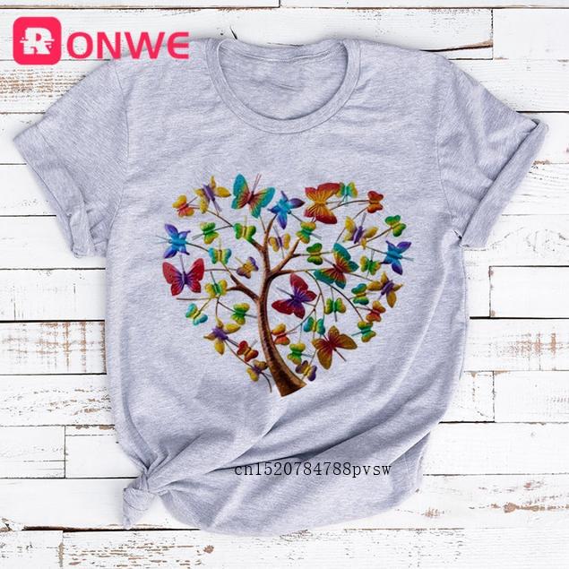 Woman Butterfly Tree Print Tshirts
